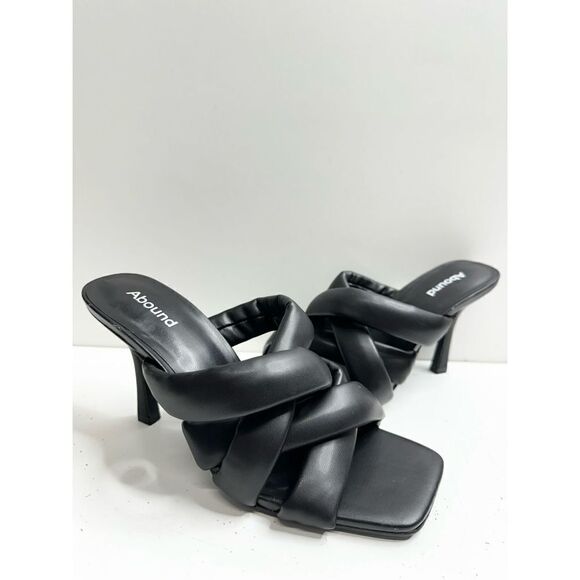 Abound Sandals Size 6 Black Square Toe Woven Stiletto High Heels - Picture 5 of 9